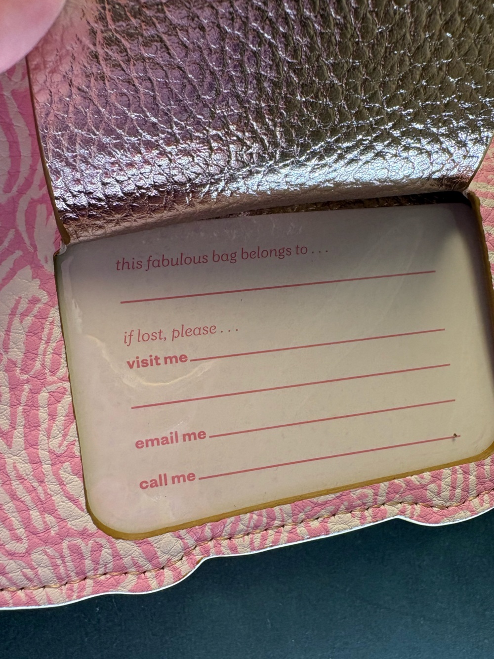 Large Lilly Pulitzer Pink & Gold Zebra Metallic Luggage Tag - Picture 3 of 6
